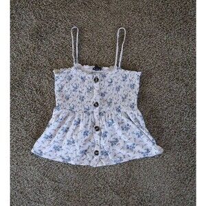 American Eagle Blue Floral Smocked Peplum Tank Top – Size M